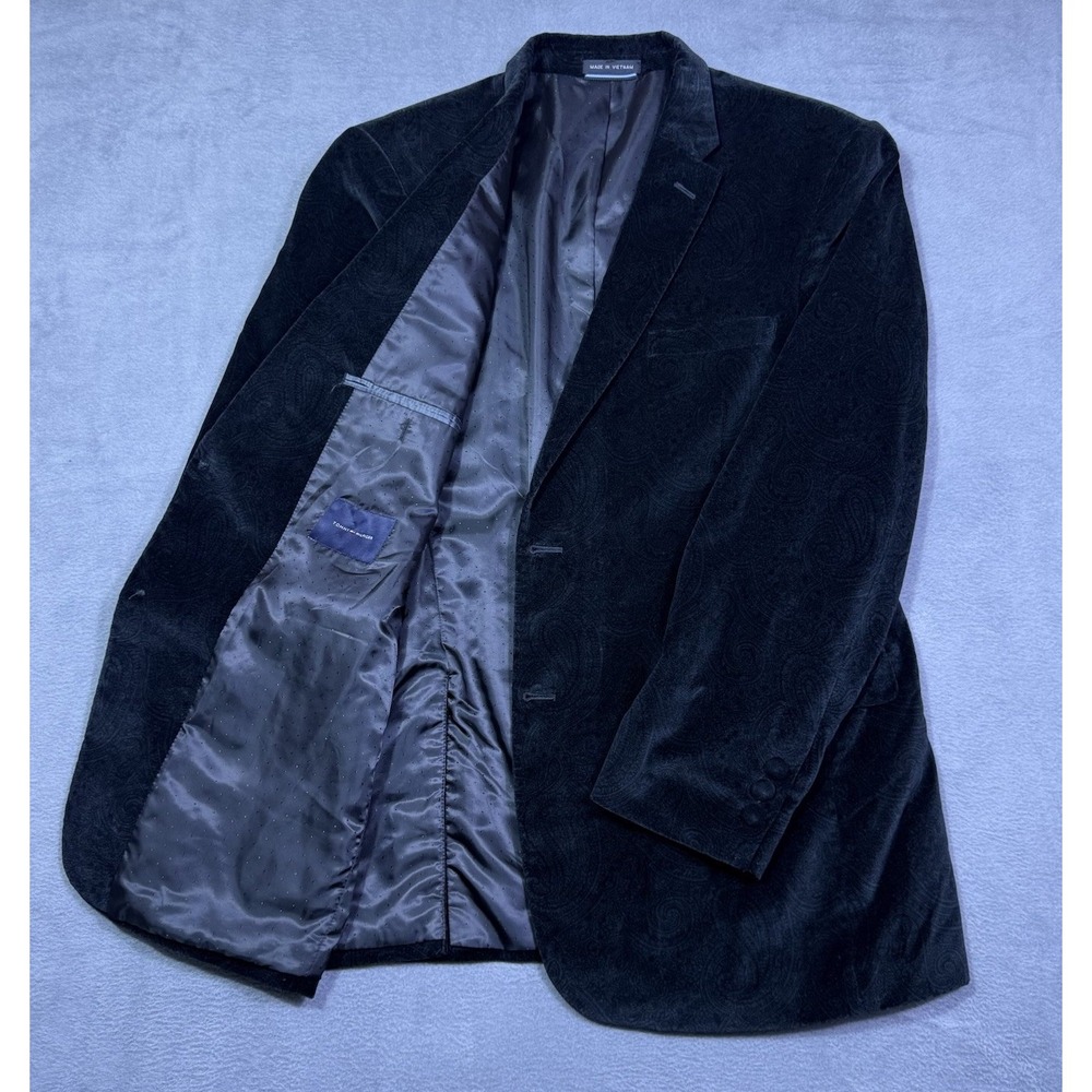 Tommy Hilfiger Mens 44L Velvet Blazer Black Paisley Sport Coat 100% Cotton Goth